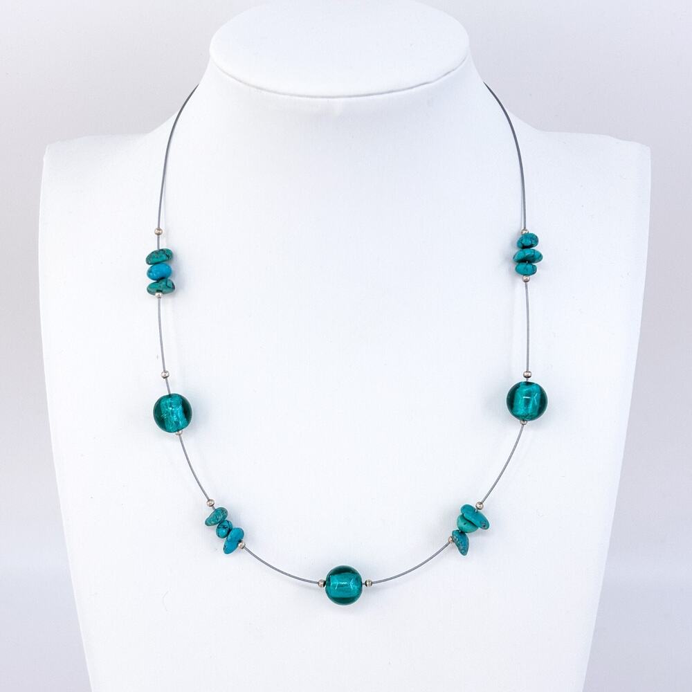 Vintage Silpada Sterling Silver 925 Turquoise Glass Bead Necklace 16" N2353